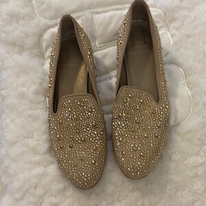 Stuart Weitzman Cream Perforated Flats with Rounded Toe